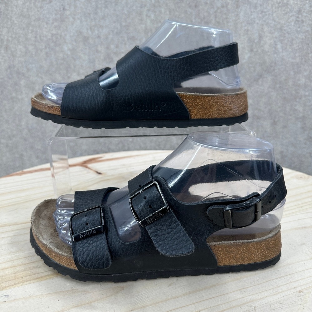 Betula Milano Sandals Womens 5-5.5 Black Three Strap Buckle Cork Footbed